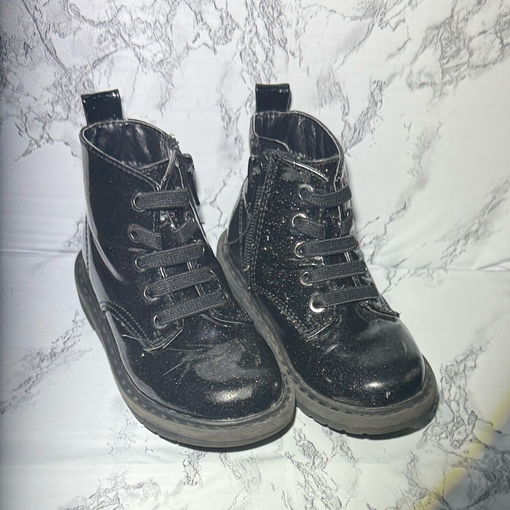 Black and Gold Glitter Kids Boots